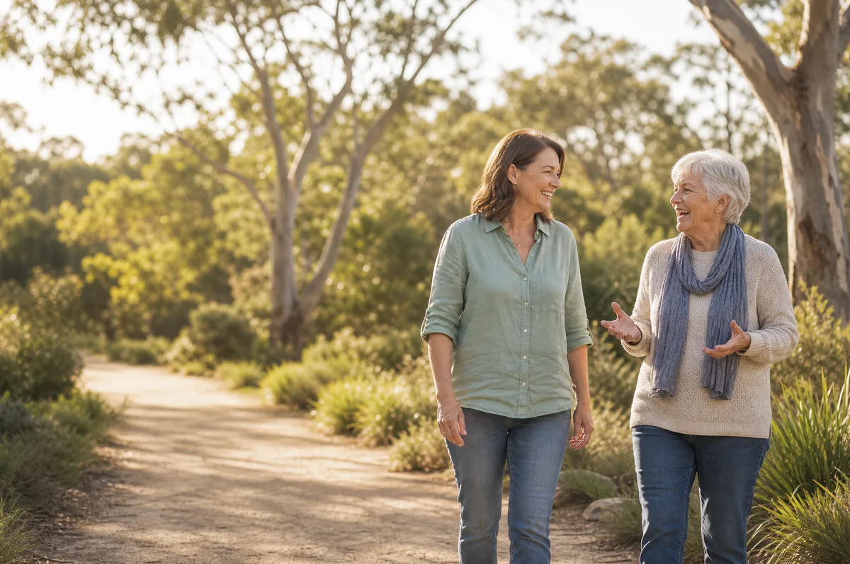 Mother and daughter walking together — family discussion about Homesafe Wealth Release